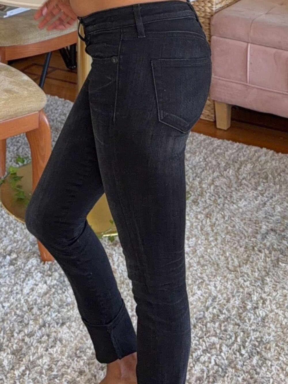 R13 Low Rise Skinny Tapered Jeans Washed Black Blue Italian Denim Size 25 Y2K